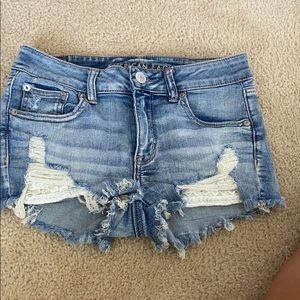 stretchy american eagle blue jean shorts